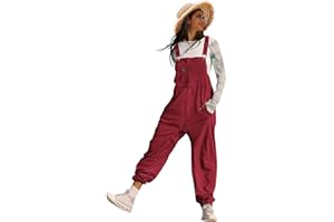 YESNO Women's Casual Corduroy Overalls Adjustable Straps Loose Sleeveless Harem Bib Jumpsuits for Women with Pockets PCLUK