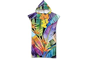 Odot Serviette Poncho de Surf, Microfibre à Séchage Rapide en Tissu Surfing Changement Robe à Capuche Poncho Plage à Langer Peignoir Natation pour Adulte Large (75x110cm,Fleur)