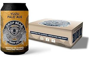 Drop Bear Beer Co. Alcohol Free Beer - Yuzu Pale Ale - Case of 24 x 330ml, 0.5% cans | Vegan, Gluten Free, 35 Calories per Beer | Non Alcoholic Gifts & Hampers