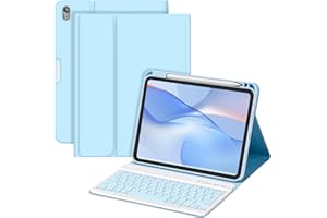 MMK for iPad 11/10th Gen Case with Keyboard 11/10.9 inch 2025 A16/2022, Detachable Wireless Bluetooth Keyboard with Pencil Holder, UK Layout Keyboard Case for iPad 11/10 Gen, Blue