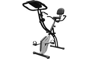 Physionics® Cyclette Pieghevole con Schienale - 8 Livelli di Resistenza Magnetica, LCD Display, Sella Regolabile, Porta Telefono + Bande Elastiche - Bici da Casa, Camera, Bicicletta Fitness, Statica