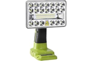 HIPOKE 18V Tools Lampe LED Portable Extérieur Longue Portée Projecteur 18W 2000LM Lampe de Travail LED sans Fil Compatible avec Ryobi ONE+ 14.4V-18V Li-ion Ni-Cd Ni-Mh Batterie P107 P108