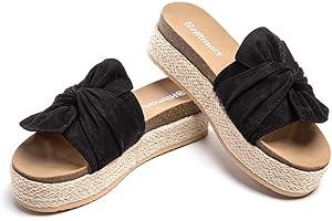 Hitmars Sandalen Damen Pantoletten Keilabsatz Sommer Strand Espadrilles Frauen Offener Zeh Cross Strap Hausschuhe Römer Plateau 5.3cm Schwarz Braun EU36-42