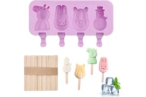 LACHT 4 Pièces Moule à Crème Glacée en Silicone, Grands Moule à Glace avec Couvercles Violet, Moule Magnum Cake avec 50 Bâtons de Glace,moule glace