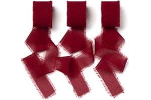 AOKSUNOVA Cinta Burdeos Rojo 2.5 cm Cinta de Regalo Vino Rojo Boda Cinta de Gasa Roja Cinta de Tela Roja