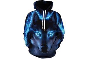 EUDOLAH Men's Long Sleeve Sweatshirts Neon Printed Hoodies 3D Graphic Jumpers Animal Sportswear