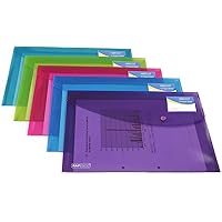 Rapesco 0700 Sammelmappe mit Druckknopf und Visitenkartenhülle A4+ - Verschiedene Transparente Farben - 5 Stück