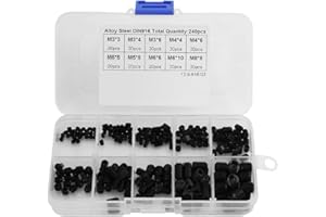 EUJGOOV Śruby imbusowe ze stali nierdzewnej, zestaw 240 sztuk, śruby imbusowe Hex Screw, pasujące pudełko, DIN916 M3-M8, kompletny gwint, prosty model