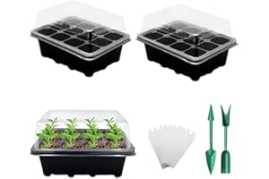 FainFun Zimmergewächshaus Anzuchtkasten, 3 Stück Klein Anzuchtschalen Set mit Deckel, Anzuchtschale Mini Wiederverwendbar aus Plastik, Treibhaus Set mit 2 Gartengeräte Klein + 10 Pflanzenetiketten
