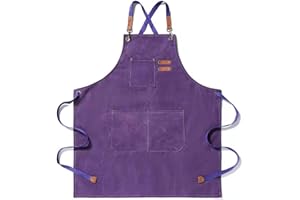 Gaf Nuncew Delantales de barbacoa para hombre, delantal de trabajo práctico, delantal de trabajo con bolsillos con tirantes ajustables para peluquero, cocina, jardinero, morado, L