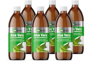 EkaMedica® Aloe Vera mit Fruchtfleisch Nahrungsergänzungsmittel - Natürlich Rein Saft - Ohne Zuckerzusatz Konservierungsstoffe Duftstoffe (6 x 1000 ml)