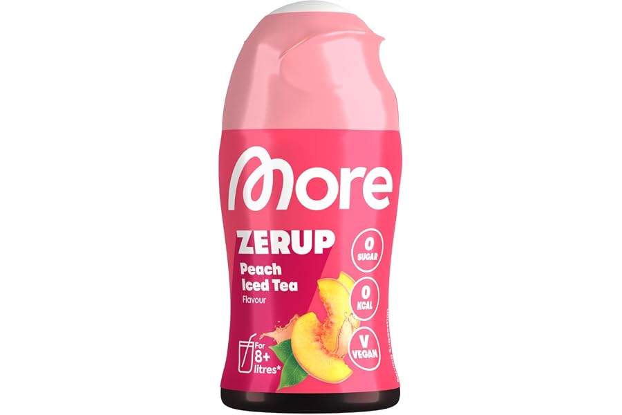 MORE Zerup, Peach Iced Tea, 65 ml, für bis zu 8 l Fertiggetränk | Zuckerfreier Sirup mit u.a. echten Fruchtextrakten, vegan, 