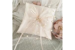 VINIFREDY 15x15cm Nude Romantic Bridal Wedding Ring Pillow Double Heart Nude Colour Valentine Day Ring Box Cushion Decor for Wedding Ceremony