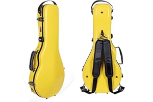 Crossrock Étui pour mandoline en fibre de verre - Convient aux sangles de style A et F - Compartiment pour accessoires - Rembourrage fixe et amovible - Comprend un verrou TSA - Jaune