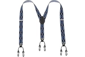 Lafayon Mens Braces 6 Clips Y-Back 3.5 cm Heavy Duty Adjustable Elastic Braces for Men Trousers with Strong Metal Clips and Gift Box