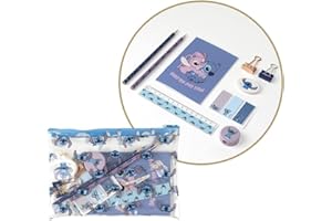 CERDÁ LIFE'S LITTLE MOMENTS,Set Papeterie Stitch Comprend une Trousse, un Cahier, un Crayon, Couleur, un Taille-Crayon, une Gomme, Règle, Notes Autocollantes et 2 Trombones 2700000347 Bleu