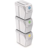 Set 3 Pattumiere Impilabili AKITAInk | Per Raccolta Differenziata | Plastica Resistente | Grigio | Salvaspazio | Per Cucina, Ufficio, Bagno | Totale 60 Litri