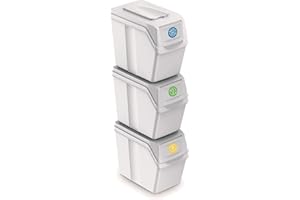 PROSPERPLAST Set de 3 cubos de basura KEDEN SORTIBOX para reciclado, blanco, volumen 3x20L