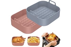 JOKAPY 2PCS Air Fryer Silicone Pot Square, Reusable Silicone Air Fryer Liners, Non Stick Air Fryer Basket, BPA Free Air Fryer Rack Accessories for Air Fryer, Microwave, Oven (Wave)