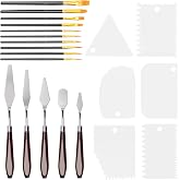 Swpeet White Plastic Painting Tools and Palette Set with Pearl Paint Brush, 5 Knives, 6 Scraper Knives and 10 Pearl Brushes,