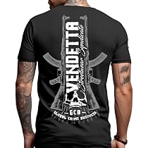 Vendetta Inc. Herren T-Shirt Face To Face – Mit Tattoo-Print Vorne & Hinten, Schwarz
