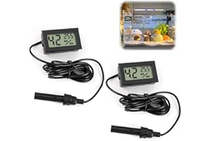 MSMXCS Digital Thermometer Hygrometer,Pack of 2 LCD Embedded Mini Probe Tortoise Thermometers Temperature Humidity Gauge Meter for Reptile Incubator Aquarium Poultry office Living Room Black