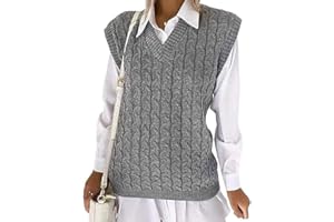 AFR Women's Ladies Cable Knit Sleeveless Vest Knitted Jumper V Neck Tank Top Chunky Sweaters Pull Over Casual Plus Size 8-22 UK