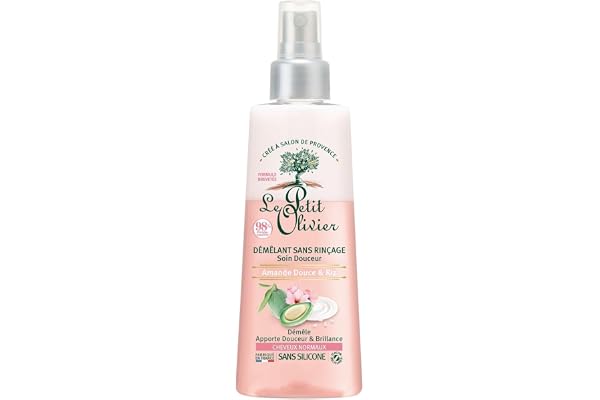 LE PETIT OLIVIER - Spray Démêlant Soin Douceur - Sans Rinçage - Amande Douce & Crème de Riz - Démêle, Apporte Douceur & Brillance - Cheveux Normaux - Sans Silicone - Fabriqué en France - 150 ml