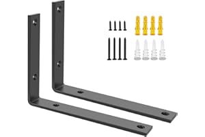 Sayayo Staffe per Mensole Nero Staffe a L Pesanti Carico 50KG, 5mm di Spessore Staffa Mensola da Parete Staffa Angolari Supporti Mensola Reggi Mensola da Muro, 200mm*150mm, 2 pezzi