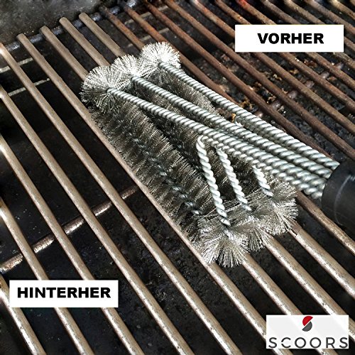Premium Edelstahl Grillbürste – langer Griff (45cm) – 3 in 1 Edelstahl Bürsten Reiniger – 18“ Profi Grill-Werkzeug zur 360° Grillrost-Reinigung – hochwertiges BBQ Zubehör für Weber, Gas-, Elektro-, Porzellan-, Infrarot-, Holzkohlegrills - 6