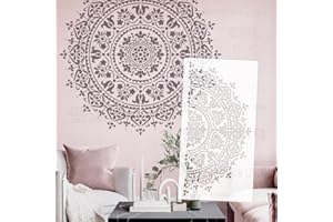 壁涂鸥 BACKGROUNDTURNOVER Plantillas de flores redondas grandes de mandala de 90 cm para decorar la pared, reutilizables, para decoración de paredes, plantilla para pintar muebles S491
