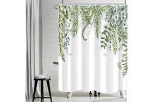 Uiiooazy Cortina de Ducha de Eucalipto, Cortinas de Ducha Hoja Verde Planta Cortinas de Baño Antimoho Impermeable Lavable Poliéster Tela Juego de Cortinas de Ducha con 12 Ganchos 240Wx180Lcm
