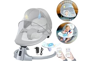 Wrneaoch Balancelle Bebe Electrique, Transat Bebe avec télécommande et Bluetooth, Transat Bebe Electrique pour se connecter au Smartphone, Transat bébé pour Enfants Jusqu’à 18 kg de Poids, Pliable