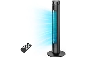 JERVAMNI Turmventilator Sehr Leise, Ventilator Standventilator 45W mit Fernbedienung & LED-Bildschirm, 6 Geschwindigkeiten, 5 Modi, 1-12H Timer, ECO-Mode, 70° Oszillation - Ideal für Wohn-/Schlafzimmer/Büro