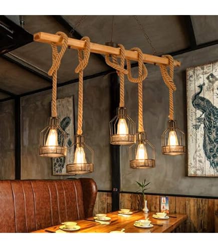 Lustre Suspendu Style Ferme Moderne - Cage En Bois Et Fer, Diamètre 25 Cm, Suspension Réglable 100 Cm, Ampoule E27 Non Incluse - 3