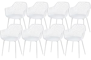 buybyroom Set de 8 chaises de Salle à Manger,Chaise avec accoudoirs Chaise en Plastique Salle à Manger 41 x 55 x 84.5 cm (Blanc)