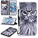 Produktbild Hülle für iPhone 6,iPhone 6S Hülle Leder,FNBK Messerschnalle Lanyard Gemalt Lederhülle Muster Flip Schutzhülle Zubehör mit Silikon Back Cover PU Leder Flip Cover Wallet Case im Bookstyle Etui Schale Handyhülle Case Tasche mit Standfunktion und Kartenfächer Magnet Ledertasche für Apple iPhone 6/iPhone 6S 4.7",Modekatze