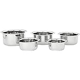 Amazon Brand - Solimo Tope Set of 5 | Stainless Steel | 420 ml, 550 ml, 840 ml, 1150 ml & 1550 ml | Induction and Gas compatible | Silver