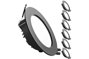 Tofisr LED Einbaustrahler 230V Downlights LED Spot Ultra Flach Inkl. 6 x 7W 700lm Warmweiß 2700K Rund Matt Schwarz Metall Aluminium Einbauleuchten Deckenspots Set