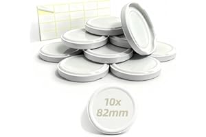 KUNXING Coperchio a vite Twist Off – Ø 82 mm Twist Off coperchio bianco, coperchio a vite per bicchieri, coperchio per barattoli di marmellata (230/350/435/565 ml), con 20 etichette autoadesive (10 pezzi)