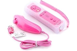 BIGFOX 2 en 1 Mando Plus con Motion Plus y Nunchunk para Nintendo Wii/Wii U (Opcional a Seis Colores) y Funda de Silicona - Rosa