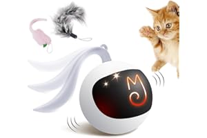 Migipaws Ensemble de Jouets interactifs pour Chats, Fun Tracker, Balle roulante Automatique avec Queue Duveteuse, Petites Souris, Rechargeable (Blanc)