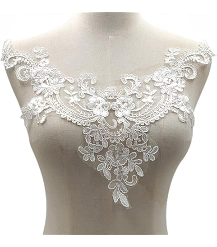 Applicazione Pizzo Con Fiori Ricamati - Colletto Decorativo Per Abiti, Sposa, Costumi, Nero - Foto 2