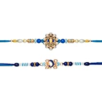 RA-Rock Morpankh Rakhi Combo Set For Rakshabandhan - 2 Rakhis With Roli, Chawal & Greeting Card, Golden (RR143)