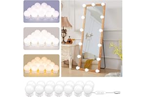 GEUNISIN Hollywood Style Mirror Lights Kit DIY, LED Vanity Makeup Lamp 14 Globe Bulbs Dimmable Stick on to Mirror USB with 3 Light Colors & 10 Brightness Levels for Dressing Table Room, Bathroom, Bedroom
