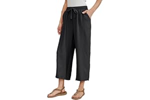 Fourindo Leinenhose Damen 7/8 Weites Bein Sommerhose Damen Leicht Elegant Leinenhose Stoffhose Causal Locker Freizeithose Hohe Taille Sommer Hosen für Urlaub und Alltag