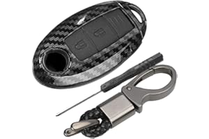 Happyit ABS Fibra de Carbon Cáscara + Silicona Funda para Llave de Coche Llavero para Nissan 350Z Qashqai J10 J11 X-Trail t31 t32 Patadas Tiida Pathfinder Murano Note Juke 3 Botones (Negro)