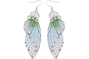 HAPPYYAMI 1pair Creative Imitation Wings Earrings for Women Unique Cicada Design Ear Jewelry Stylish Animal-inspired Eardrops Silver Green for Parties
