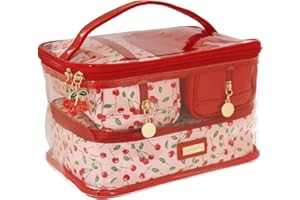 Camomilla Milano Set 4 Beauty Case, Borsa Porta Trucchi, Collezione Cherry, Colore Rosa