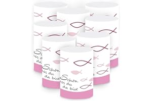 SUAFLNY 8 Windlicht Fisch Tischdeko, Deko Kommunion Taufe, Erstkommunion Tischdeko, Konfirmation Firmung Jugendweihe, Taufe Junge Mädchen Schön DASS du da bist für Kommunion Deko Konfirmation Taufe